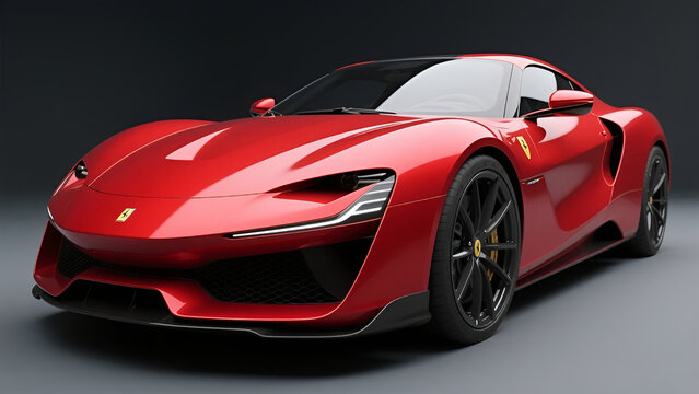 A red sport car parking on white background.