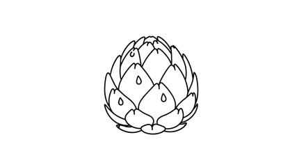 A line art drawing of a single artichoke on a white background.