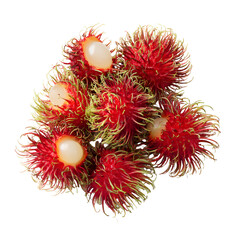 Rambutan peeled cluster, white isolated background
