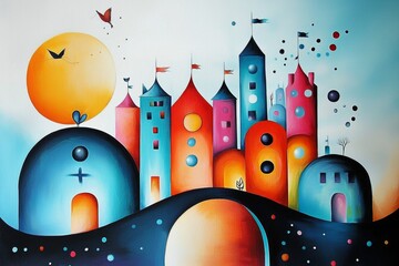 Obraz premium An imaginative artwork that celebrates a colorful and happy realm through geometry.