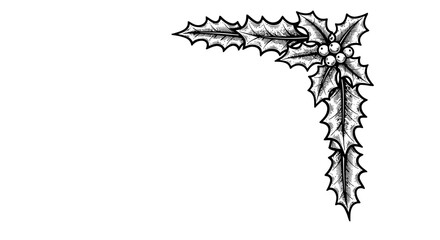 Monochrome holly leaf corner design for festive borders and decorations