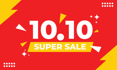 Vibrant red and yellow 10.10 super sale banner design with bold typography and geometric elements. Ideal for online shopping promotions, e-commerce discounts, and digital marketing ads.