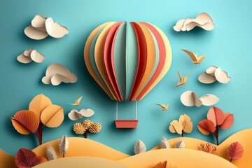 Naklejka premium Creative origami style hot air balloon design ideal for kids' celebrations.