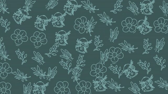 Floral doodle pattern perfect for spring stationery, easter decor, wrapping paper, and textile designs with a whimsical handdrawn style.