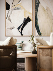 Modern interior design. Contemporary living room design. 3D Rendering, 3D Illustration