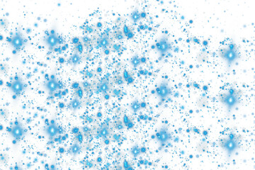 Abstract cosmic nebula with glowing blue and teal stars and particles isolated on transparent background