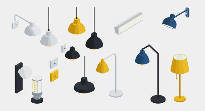 Modern light fixtures collection: isometric designs for home interiors