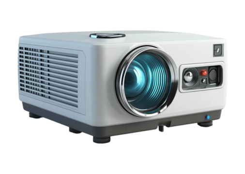 Compact multimedia projector, isolated on transparent background