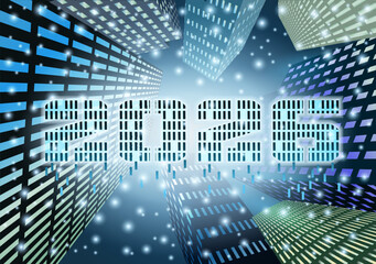 Happy New year 2026 in Night City card, vector illustration