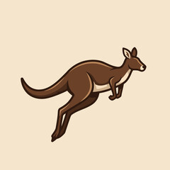Dynamic Brown Kangaroo Leaping Vector Illustration with Bold Outlines