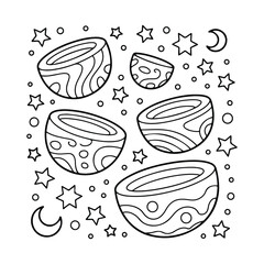 Magic bowl line art coloring page for kids and adults. Printable hand drawn vector illustration for creative relaxation and stress-free coloring fun.
