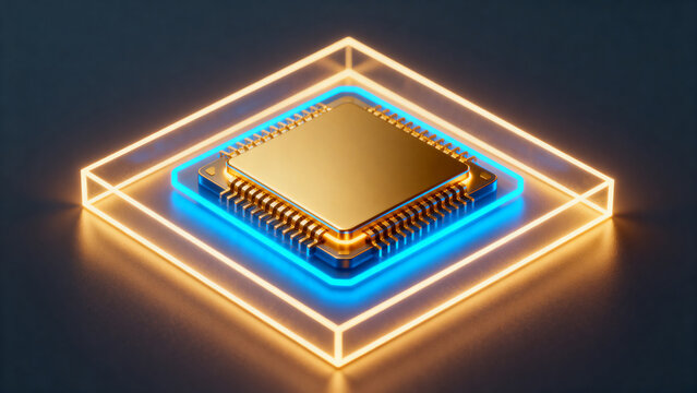 Illuminated microprocessor on glowing frame
