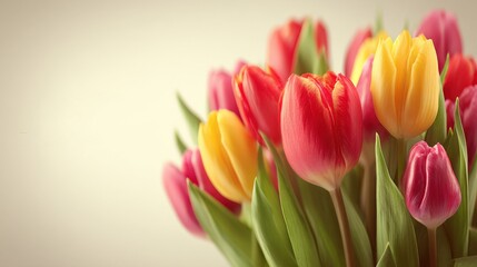 Naklejka premium Vibrant Bouquet of Colorful Tulips in Soft Light