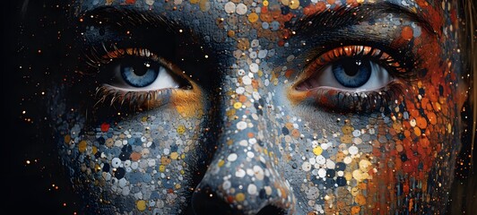 Naklejka premium Pointillist grunge design of vampire with abstract dotted pattern ,generative AI