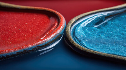 Color fields of fiery red and deep blue blend to represent bipolar disorder in an abstract artistic expression