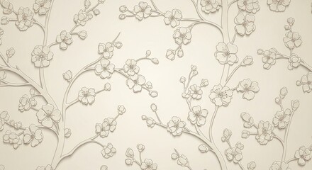 Delicate, intricate line-drawn cherry blossoms on a soft, muted background