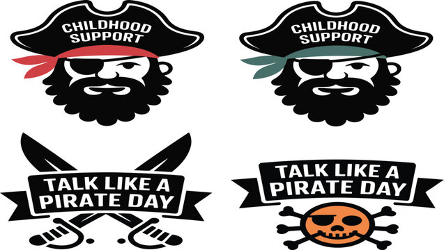 Illustrations of pirates and talk like a pirate day promotional art