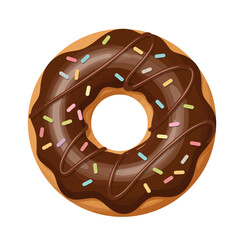Realistic Style Delicious Chocolate Donut with Sprinkles Sweet Dessert Illustration
