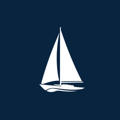 Minimalist White Sailboat Silhouette Vector Illustration on Dark Blue Background