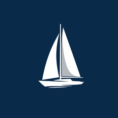 Minimalist White Sailboat Vector Illustration on Deep Blue Background