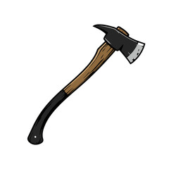 Classic Firefighter's Pickhead Axe Vector Illustration with Wood Handle