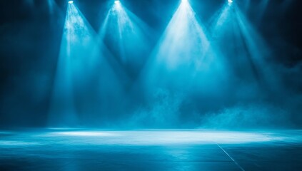Obraz premium Neon spotlights create vibrant effects in a black studio setting.
