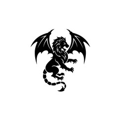 Fierce Winged Lion with Scorpion Tail Vector Illustration in Black Silhouette Style