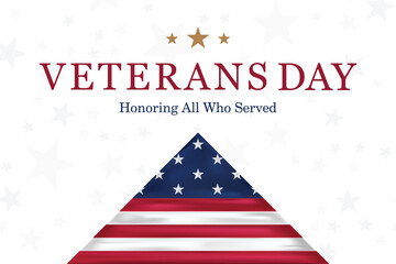 Vector banner with waving American flags for Veterans Day and patriotic USA holidays. USA background for celebration, honor and national pride events.