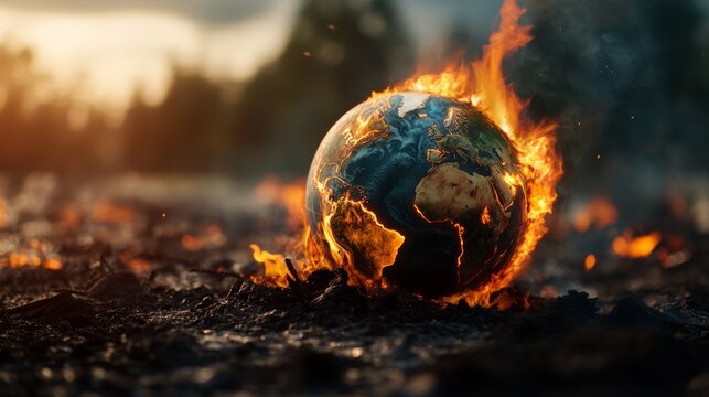 Global climate crisis earth on fire amidst environmental catastrophe nature’s warning dramatic landscape a call for action