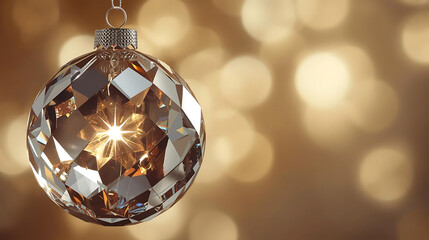 Shiny Crystal Ornament with Warm Bokeh Lights in Festive Mood
