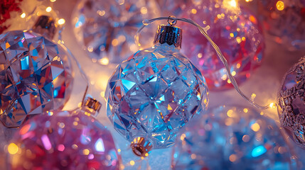 Iridescent Christmas Ball with Rainbow Crystal Glow and Soft Lights