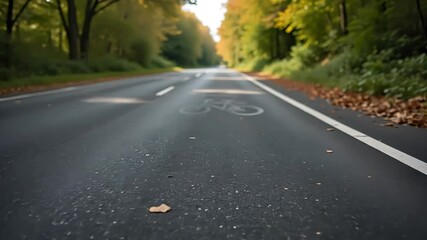 Autumn road trip on an empty asphalt highway through a forest landscape under the sky 4k natural High-Quality Sports video Footage