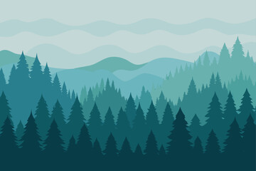 Fototapeta premium Illustration of a forest with mountains in the back