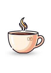 Delightful Steaming Hot Beverage in a Charming Cup Illustration, Perfect for Representing Comfort, Daily Rituals, and Refreshing Breaks