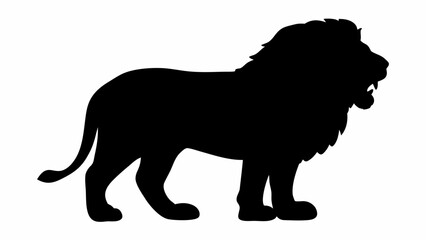 Silhouette of a majestic lion standing with a full mane and powerful build against a white background