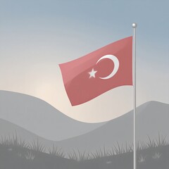 Turkish flag waving over mountains