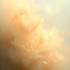 Soft Golden Feathers in Dreamy Light Background, Generated AI