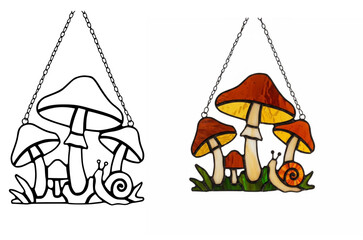 Stained Glass Mushroom and Snail Window Hanging | Handmade Glass Suncatcher Woodland Decor