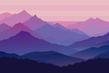 Fototapeta premium Illustration of layered purple mountain landscape