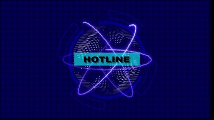 Futuristic Hotline hologram concept. Glowing holographic planet earth digital network with collaboration, innovation and corporate leadership. Business, technology and global connection background.