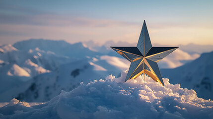 Silver Star Ornament Shining Bright in Snowy Mountain Landscape