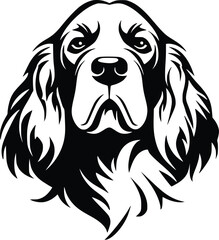 Fototapeta premium Clumber Spaniel head silhouette with droopy ears, solemn eyes, and thick coat in black vector