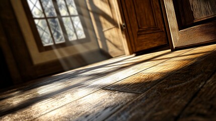 Sunlit Wooden Floor and Doorway: Warmth and Texture