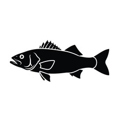 A silhouetted image of a black fish with open mouth and fins. .