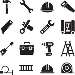 Fototapeta premium Collection of construction tools and safety equipment hammer wrench