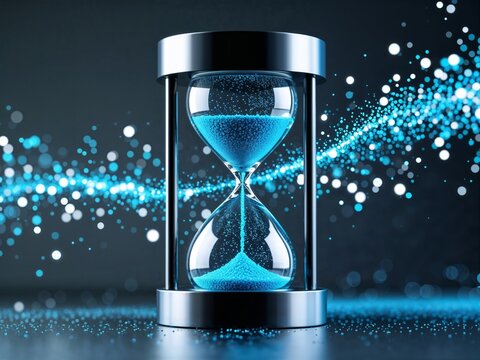Digital Time and Data Processing Concept — Futuristic Hourglass Icon