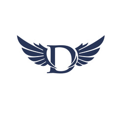 Elegant Navy Blue Winged Letter D Initial Vector Illustration