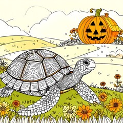 Turtle and Pumpkin Coloring Page
