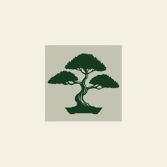 Elegant Japanese Bonsai Tree Minimalist Vector Illustration
