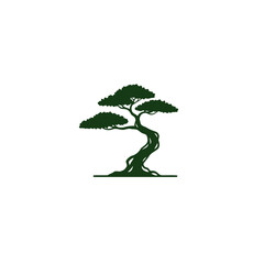 Elegant Dark Green Bonsai Tree Vector Silhouette Illustration